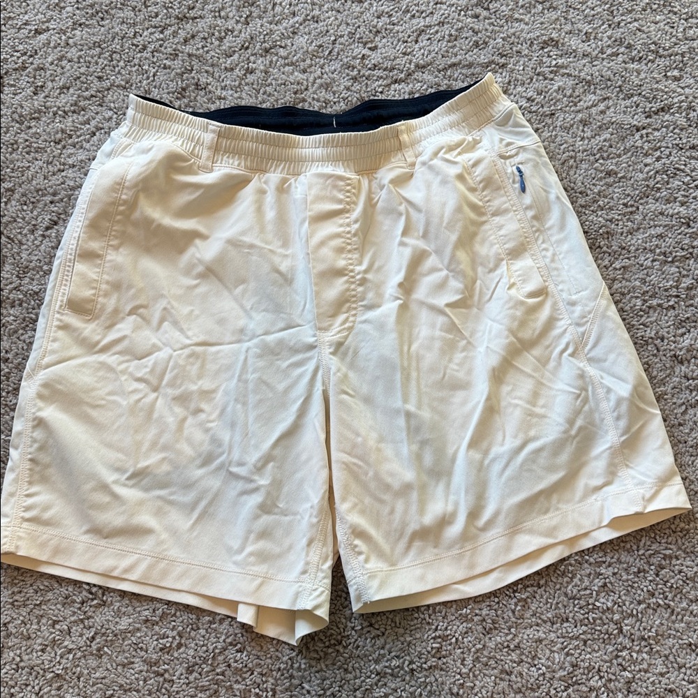 Birddogs Men's Athletic Shorts in Cream with Black Waistband